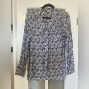 Lucky Brand Women’s Blue & Beige Floral Peasant Blouse